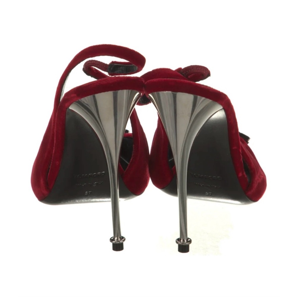 Tom Ford Ruby Red Velvet Slingback Pumps with Crystal TF Emblem - Picture 4 of 5